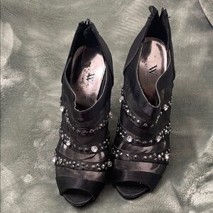 Worthington Black Peep-Toe Heeled Boots with Rhinestones